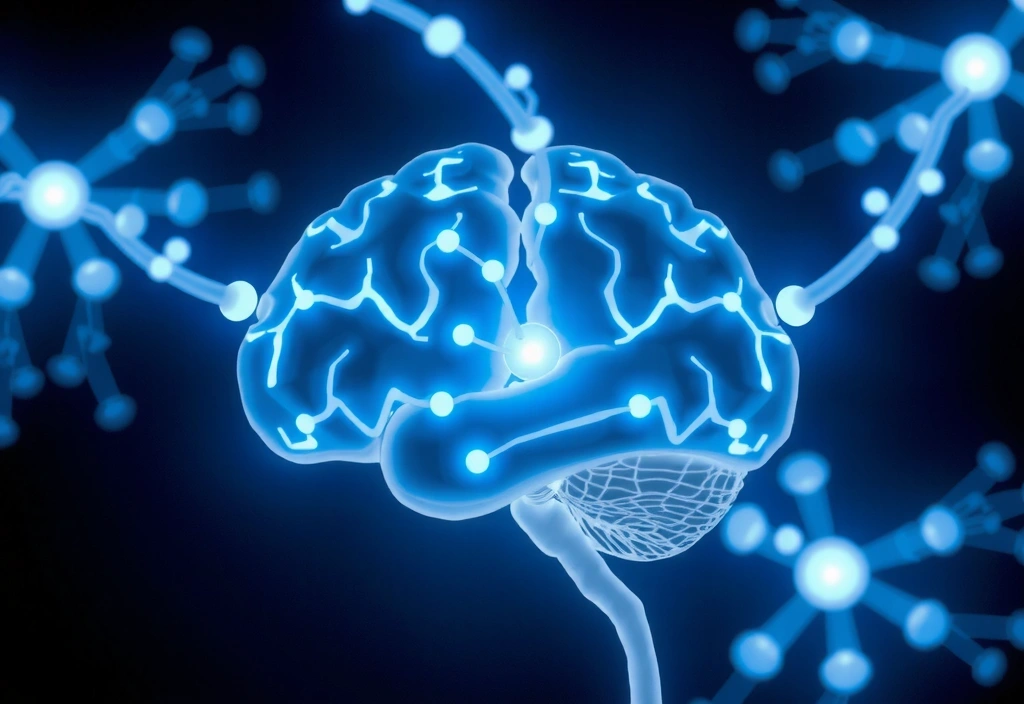 Symboliczna ilustracja mózgu z neuronami, ukazująca spokój i równowagę.