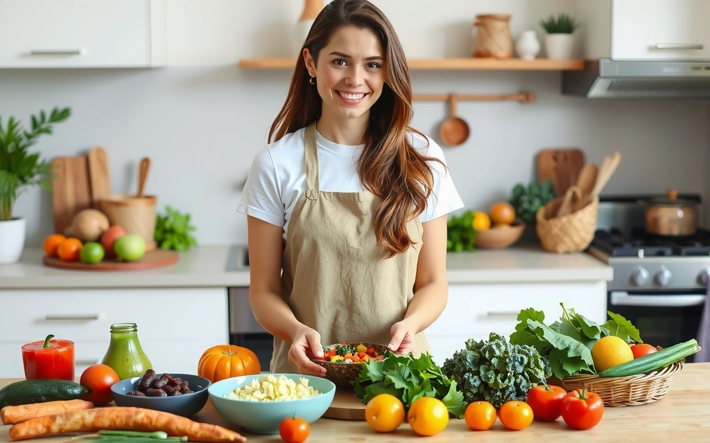Kobieta przygotowująca zdrowy posiłek z świeżych składników.