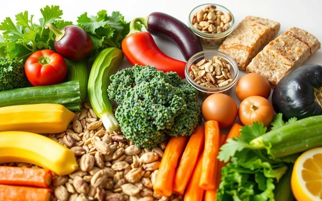 Zdrowa, zrównoważona dieta bogata w warzywa, owoce i produkty pełnoziarniste.