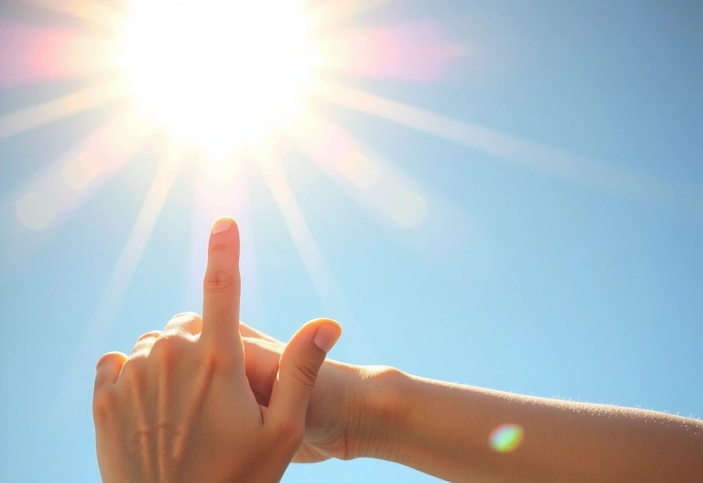 Promienie słońca padające na ludzką skórę, symbolizujące syntezę witaminy D
